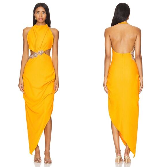 Rachel Gilbert Kylo Embellished Cutout Asymmetrical Yellow Maxi Dress Size 2 - Picture 1 of 9